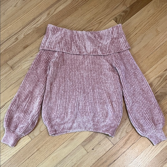 La Hearts Sweater Small Blush Pink Off-the-Shoulder Ribbed Soft Balloon Sleeve - Picture 1 of 12